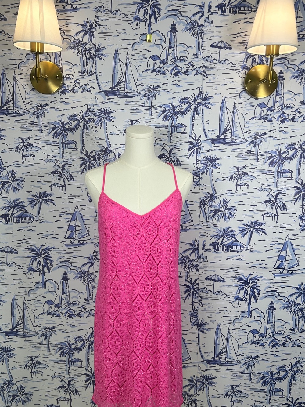 Lilly Pulitzer Hot Pink Crochet Slip Dress